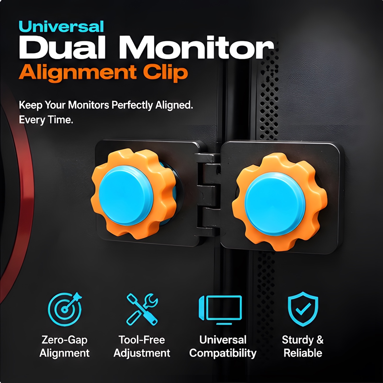 Screen Alignment Tool - Universeller Dual-Monitor-Ausrichtungsclip Werkzeugloser Bildschirmverbinder Zero-Gap-Fixierhalterung Doppelseitige